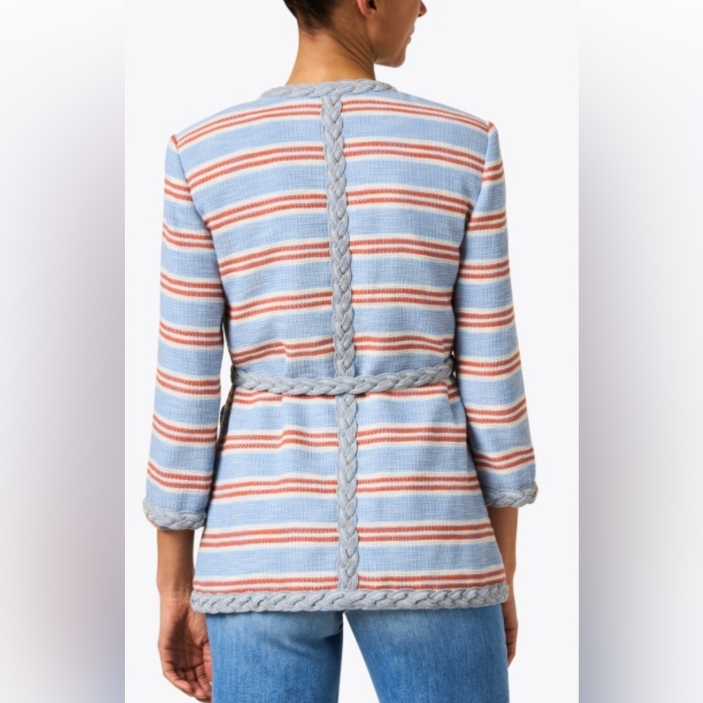 NEW Veronica Beard Striped Ginerva Belt Jacket Button Blazer, Blue/Red/White - Picture 5 of 15